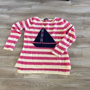 Hannah Rose Pink and Cream Striped cashmere sweater